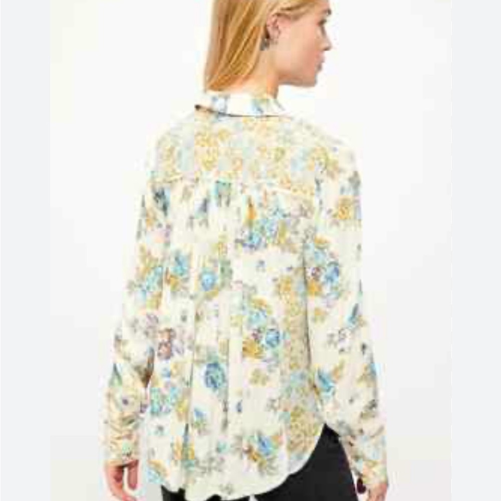 Free People Floral Button Down Shirt - Blue and Yellow